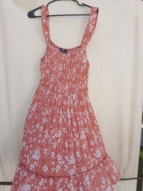 Smocked Rust Floral Mini Dress with Ruffle Straps